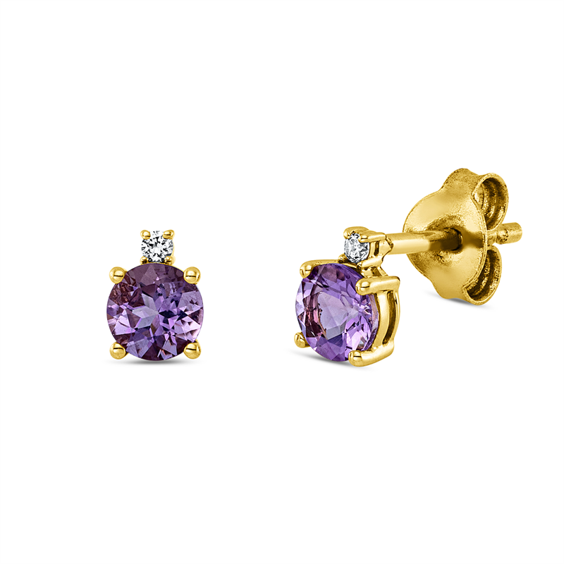 Ohrstecker mit Amethyst  aus 750/-18 Karat Rotgold mit 2 Diamanten 0