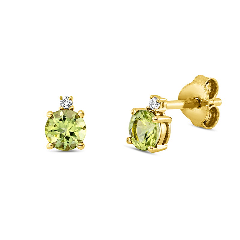 Ohrstecker mit Peridot  aus 750/-18 Karat Gelbgold mit 2 Diamanten 0
