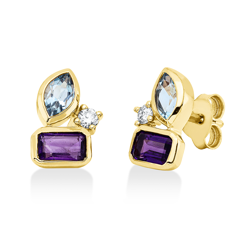 Ohrstecker mit Aquamarin  aus 750/-18 Karat Gelbgold mit 2 Diamanten 0