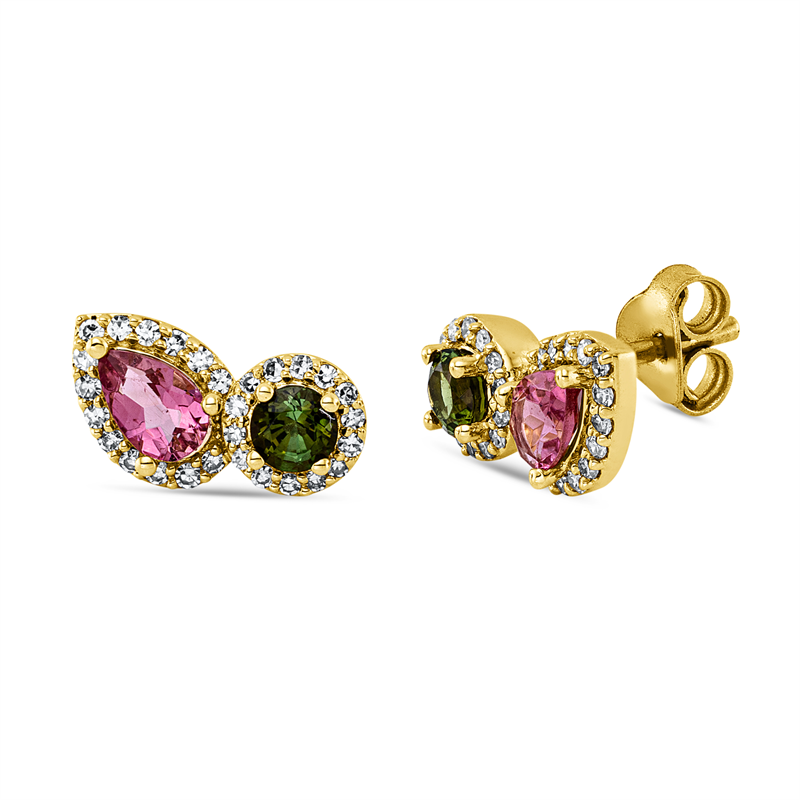 Ohrstecker mit Turmalin  aus 750/-18 Karat Gelbgold mit 56 Diamanten 0