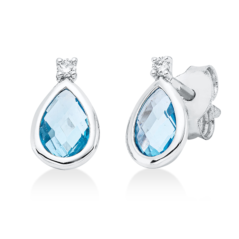 Ohrstecker mit Topas  aus 750/-18 Karat Weißgold mit 2 Diamanten 0