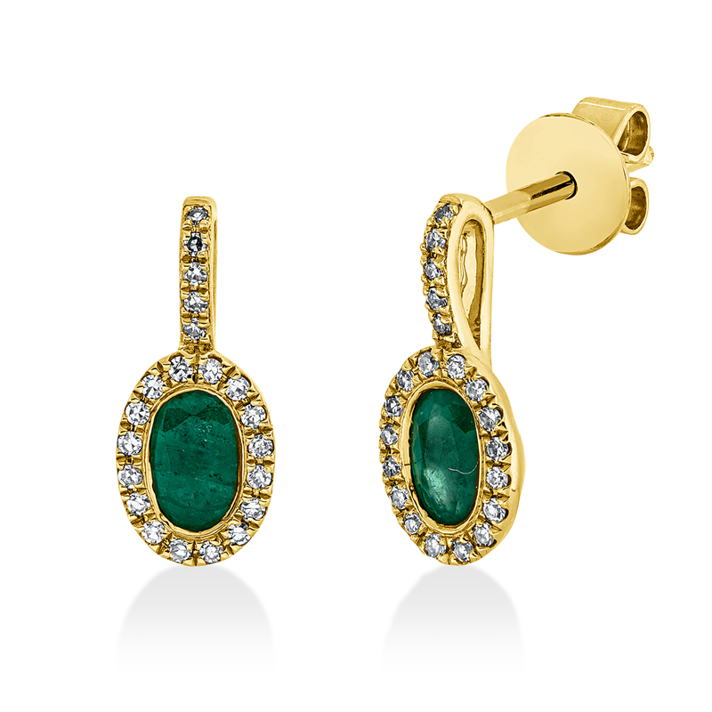 Ohrschmuck mit Smaragd  aus 750/-18 Karat Gelbgold mit 42 Diamanten 0