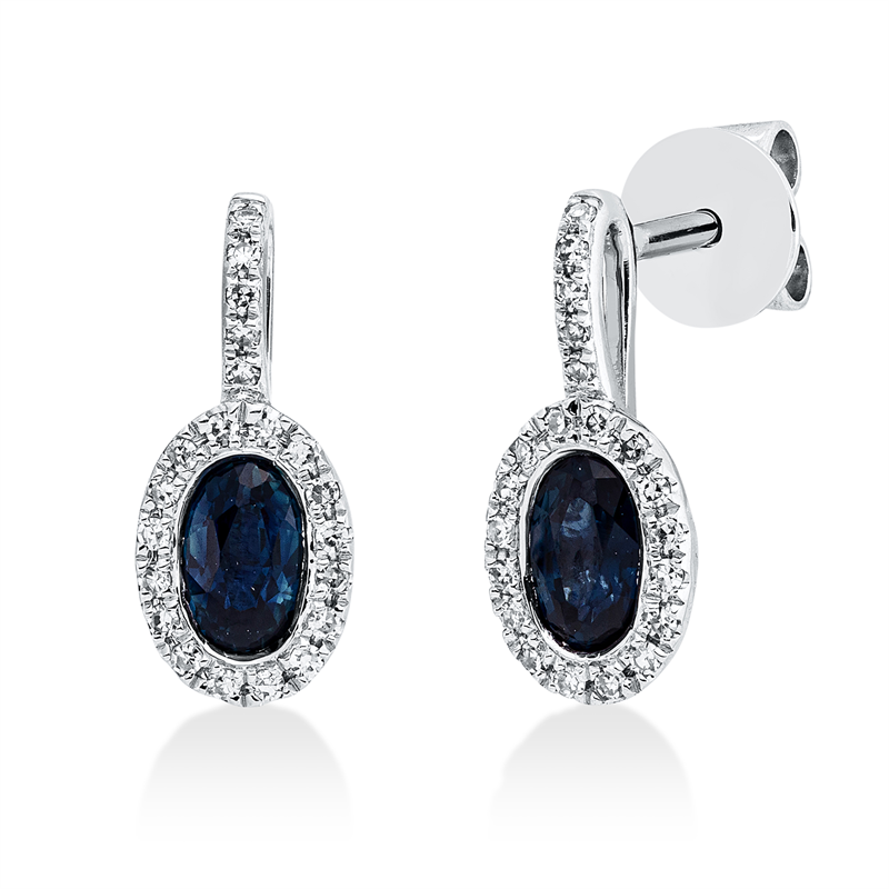 Ohrschmuck mit Saphir  aus 750/-18 Karat Weißgold mit 42 Diamanten 0