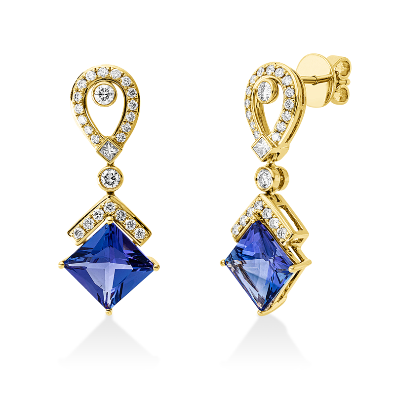 Ohrschmuck mit Tansanit  aus 750/-18 Karat Gelbgold mit 50 Diamanten 0