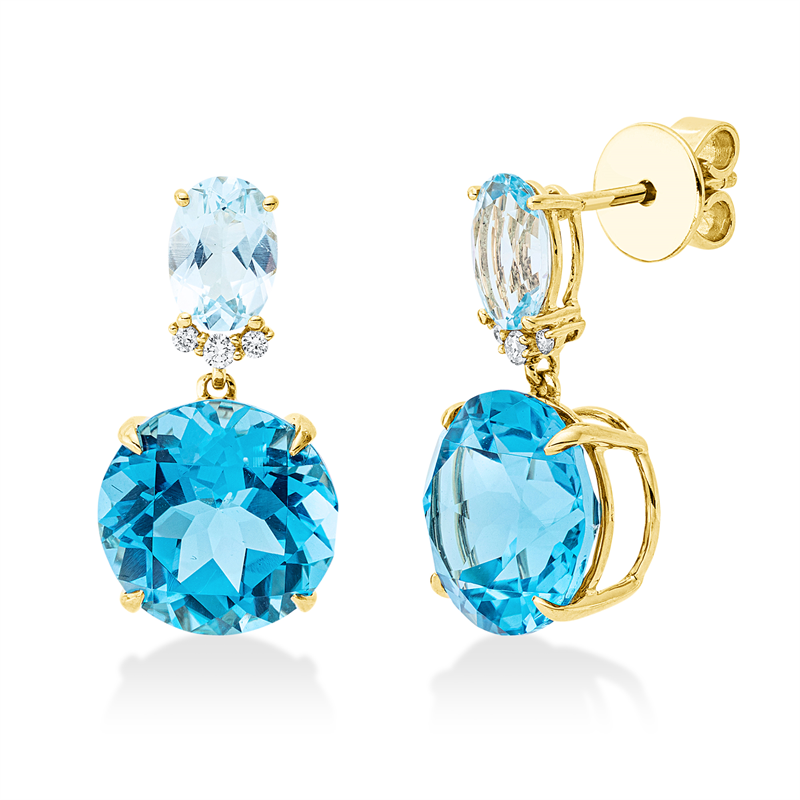 Ohrschmuck mit Topas  aus 750/-18 Karat Gelbgold mit 6 Diamanten 0