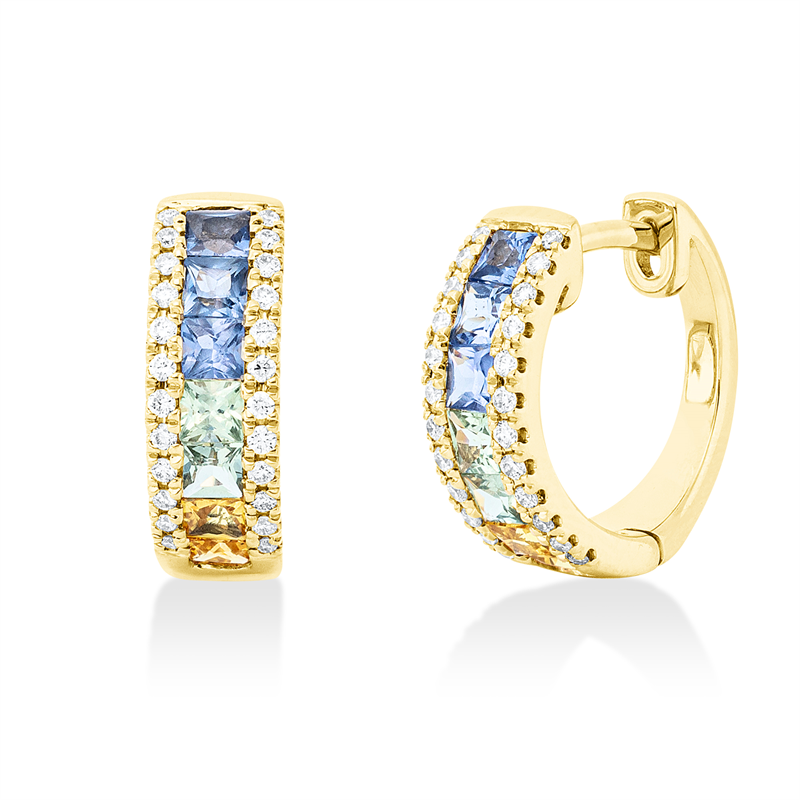 Creolen mit Saphir  aus 750/-18 Karat Gelbgold mit 48 Diamanten 0