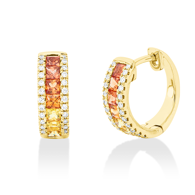 Creolen mit Saphir  aus 750/-18 Karat Gelbgold mit 48 Diamanten 0