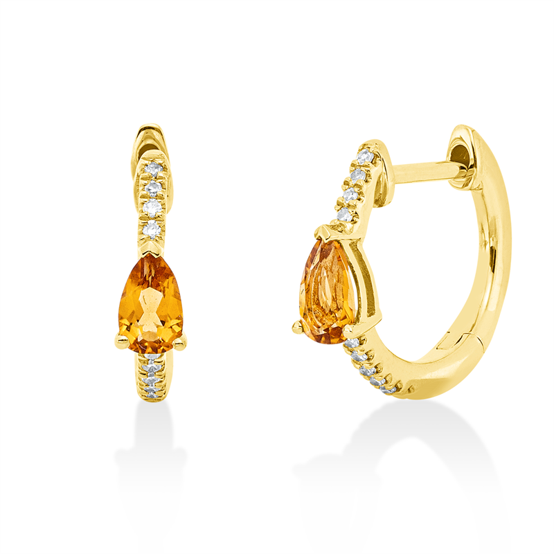 Creolen mit Citrin  aus 750/-18 Karat Gelbgold mit 20 Diamanten 0