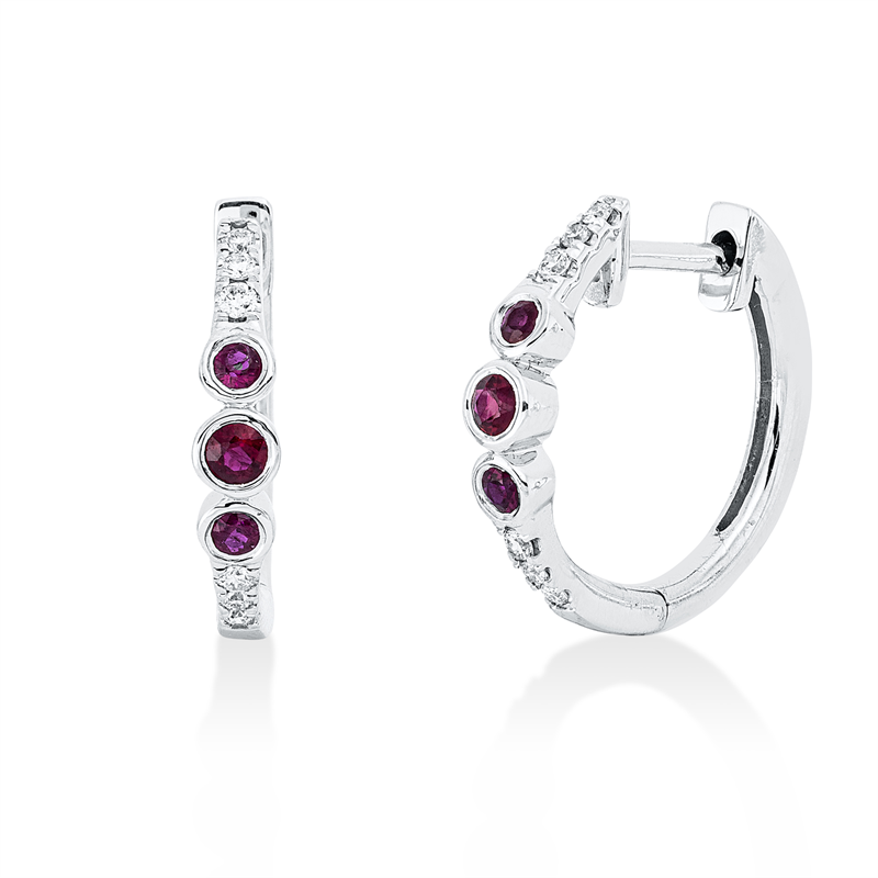 Creolen mit Rubin  aus 585/-14 Karat Weißgold mit 12 Diamanten 0