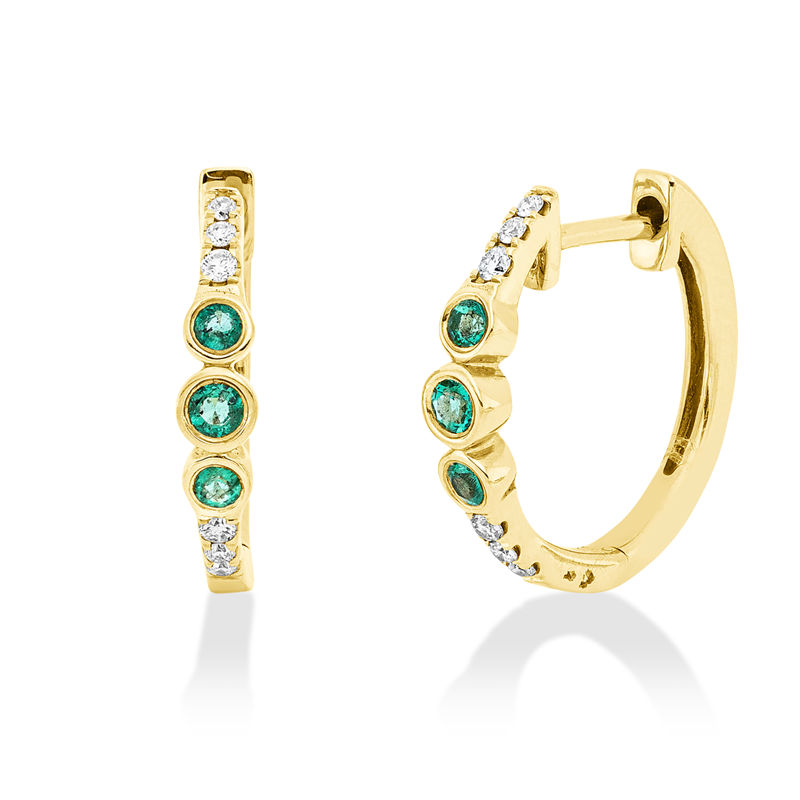 Creolen mit Smaragd  aus 585/-14 Karat Gelbgold mit 12 Diamanten 0