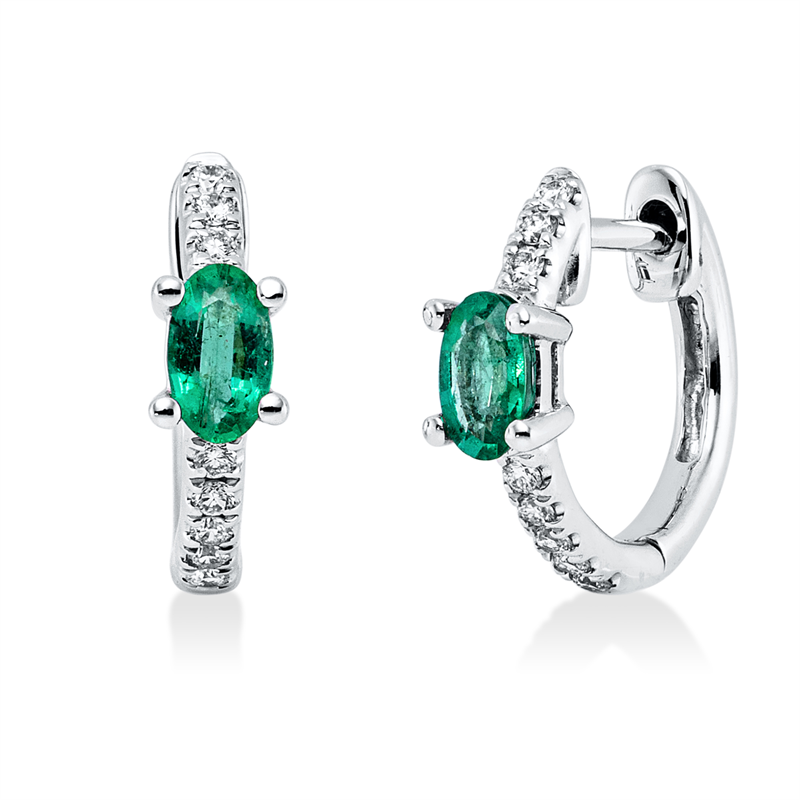 Creolen mit Smaragd  aus 585/-14 Karat Weißgold mit 16 Diamanten 0