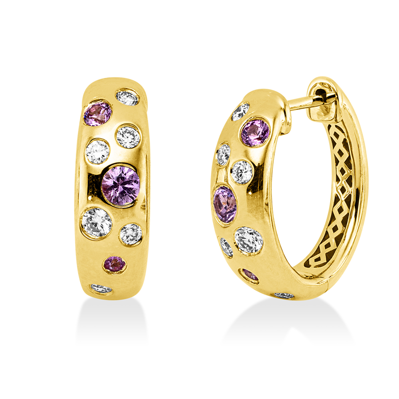 Creolen mit Saphir  aus 585/-14 Karat Gelbgold mit 12 Diamanten 0
