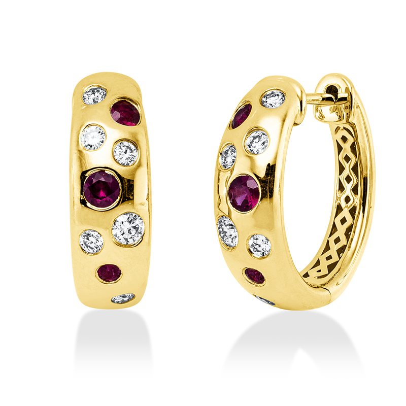 Creolen mit Rubin  aus 585/-14 Karat Gelbgold mit 12 Diamanten 0