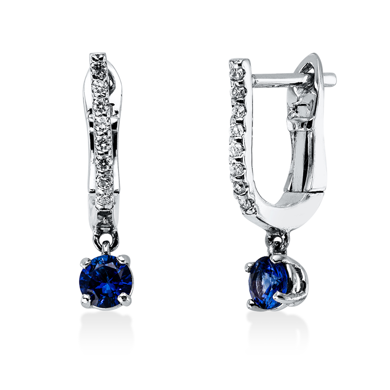 Creolen mit Saphir  aus 585/-14 Karat Weißgold mit 16 Diamanten 0