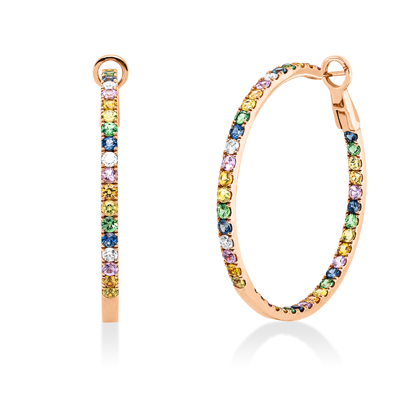 Creolen mit Saphir  aus 750/-18 Karat Rotgold mit 6 Diamanten 0