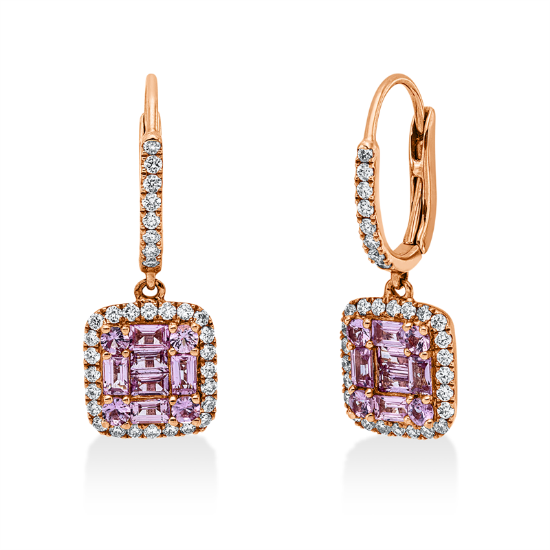 Creolen mit Saphir  aus 750/-18 Karat Rotgold mit 64 Diamanten 0