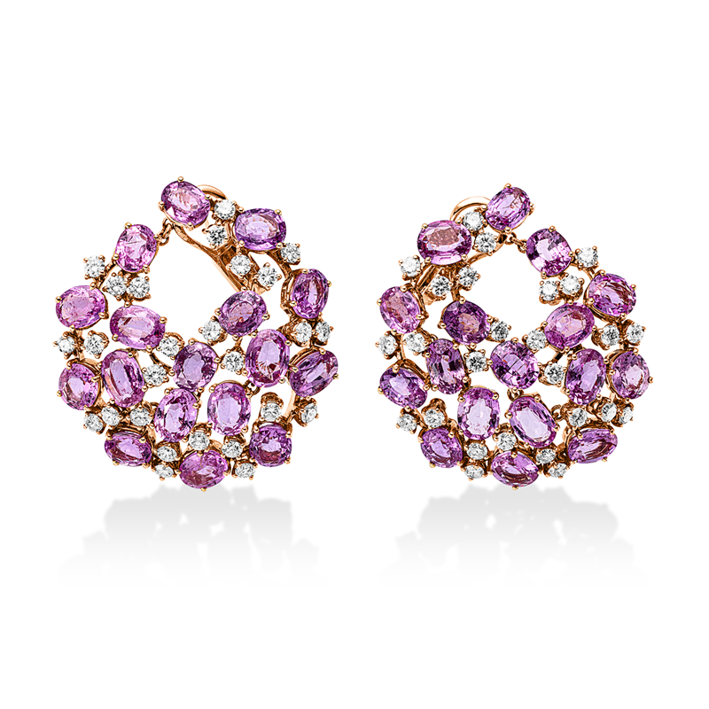 Ohrschmuck mit Saphir  aus 750/-18 Karat Rotgold mit 52 Diamanten 3