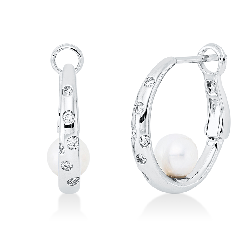 Creolen   mit Süßwasserperle aus 585/-14 Karat Weißgold mit 12 Diamanten 0