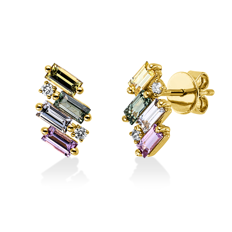 Ohrstecker mit Saphir  aus 750/-18 Karat Gelbgold mit 4 Diamanten 0
