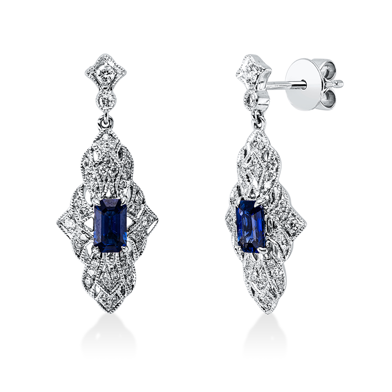 Ohrschmuck mit Saphir  aus 750/-18 Karat Weißgold mit 72 Diamanten 0