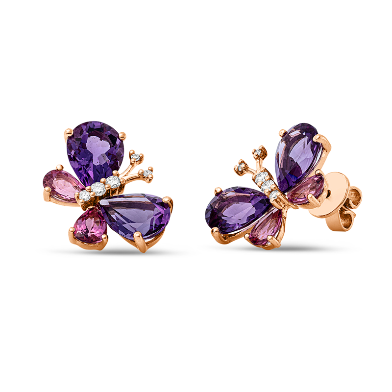 Ohrstecker mit Turmalin  aus 750/-18 Karat Rotgold mit 10 Diamanten 0