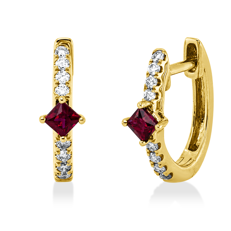 Creolen mit Rubin  aus 750/-18 Karat Gelbgold mit 16 Diamanten 0