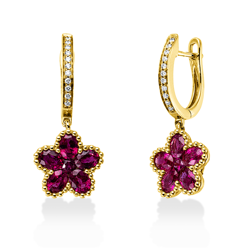 Ohrschmuck mit Rubin  aus 585/-14 Karat Gelbgold mit 22 Diamanten 0