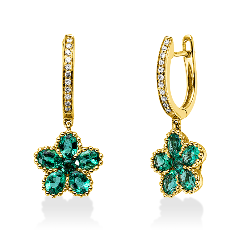 Ohrschmuck mit Smaragd  aus 585/-14 Karat Gelbgold mit 22 Diamanten 0