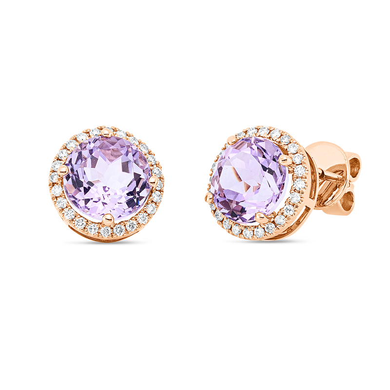 Ohrstecker mit Amethyst  aus 750/-18 Karat Rotgold mit 48 Diamanten 0