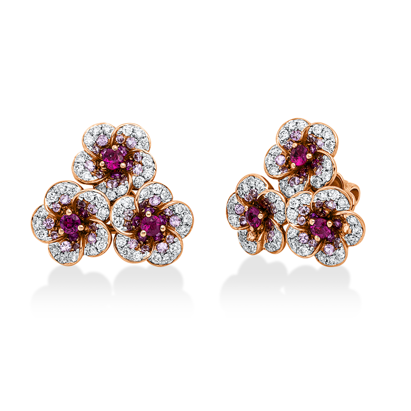 Ohrstecker mit Rubin  aus 750/-18 Karat Rotgold / Weißgold mit 90 Diamanten 0