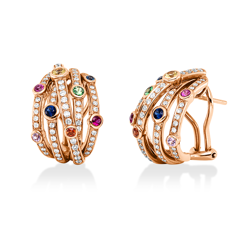 Creolen mit Rubin  aus 750/-18 Karat Rotgold mit 120 Diamanten 0
