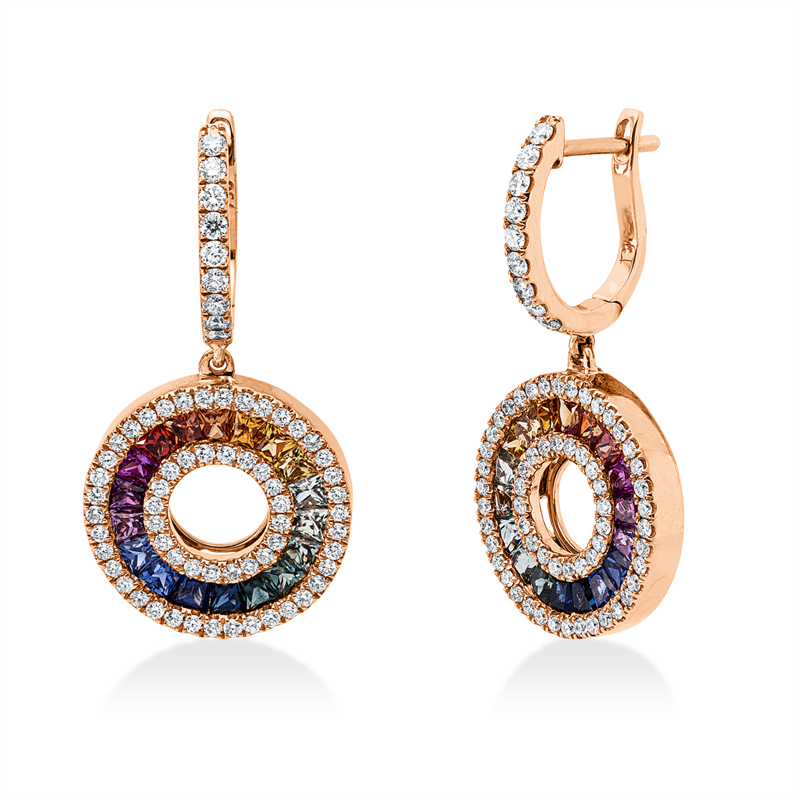 Ohrschmuck mit Saphir  aus 750/-18 Karat Rotgold mit 134 Diamanten 0