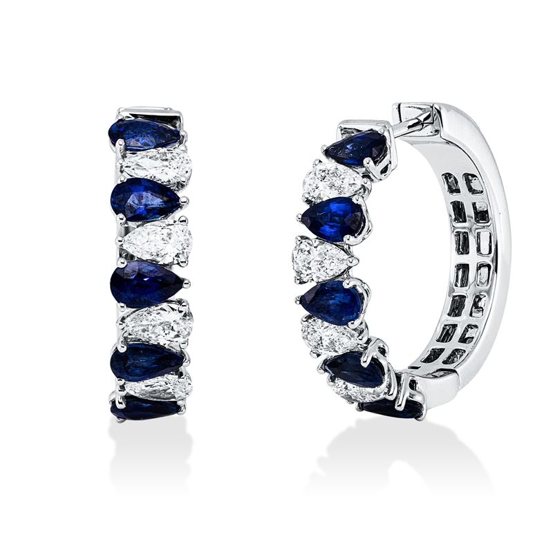 Creolen mit Saphir  aus 750/-18 Karat Weißgold mit 8 Diamanten 1
