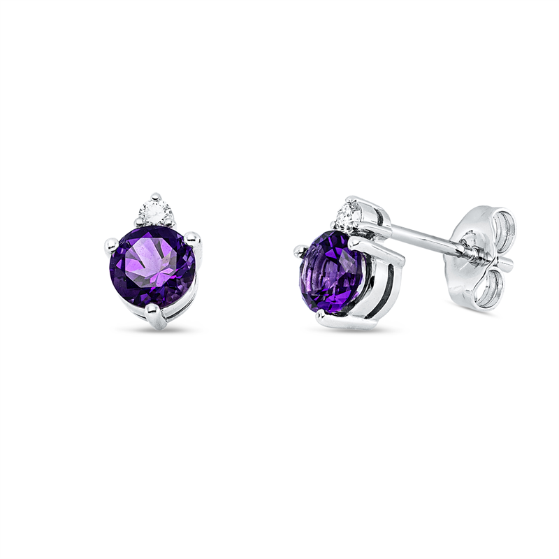 Ohrstecker mit Amethyst  aus 585/-14 Karat Weißgold mit 2 Diamanten 0