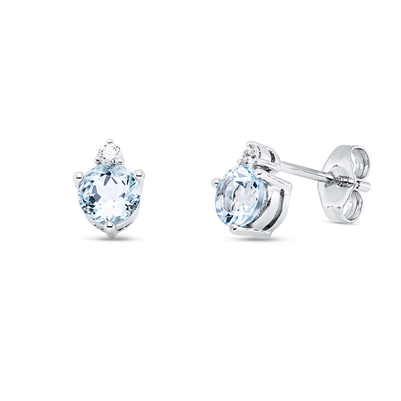 Ohrstecker mit Aquamarin  aus 585/-14 Karat Weißgold mit 2 Diamanten 0