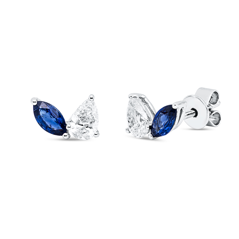 Ohrstecker mit Saphir  aus 750/-18 Karat Weißgold mit 2 Diamanten 0