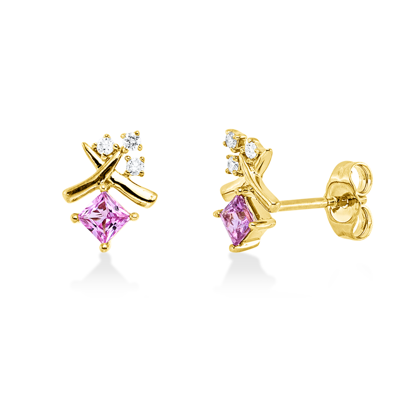 Ohrstecker mit Saphir  aus 585/-14 Karat Gelbgold mit 6 Diamanten 0