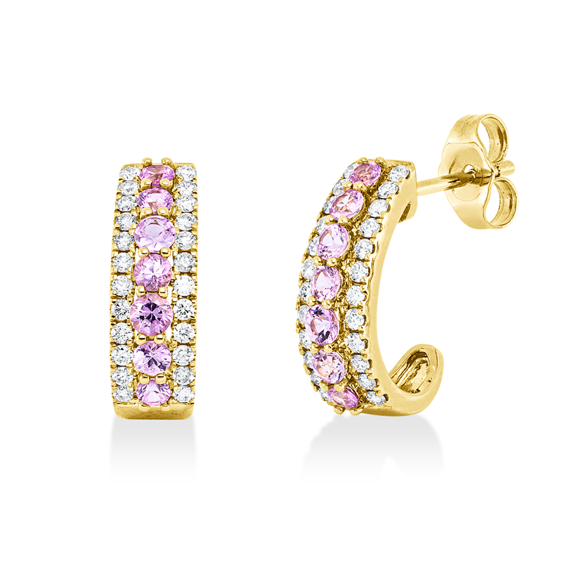 Ohrstecker mit Saphir  aus 585/-14 Karat Gelbgold mit 48 Diamanten 0