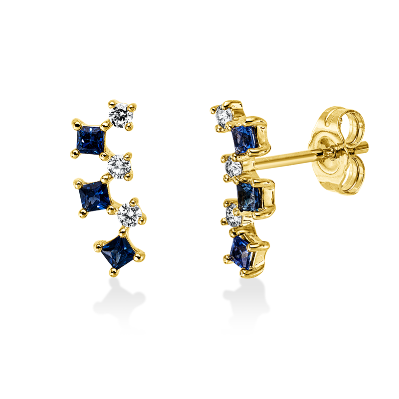 Ohrstecker mit Saphir  aus 585/-14 Karat Gelbgold mit 6 Diamanten 0
