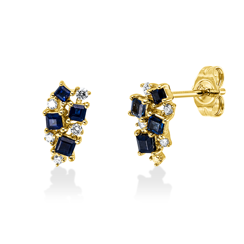 Ohrstecker mit Saphir  aus 585/-14 Karat Gelbgold mit 10 Diamanten 0