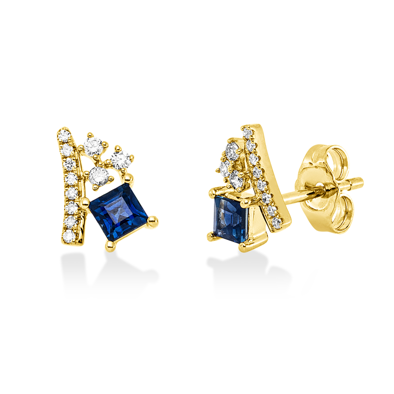 Ohrstecker mit Saphir  aus 585/-14 Karat Gelbgold mit 22 Diamanten 0