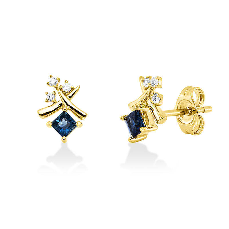 Ohrstecker mit Saphir  aus 585/-14 Karat Gelbgold mit 6 Diamanten 0