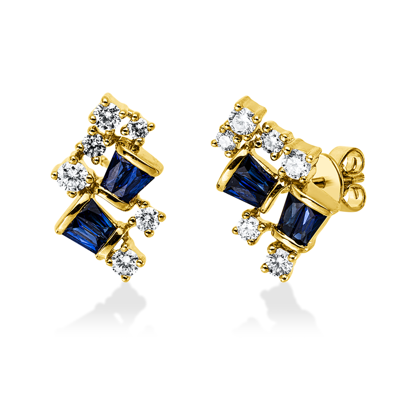 Ohrstecker mit Saphir  aus 585/-14 Karat Gelbgold mit 12 Diamanten 0