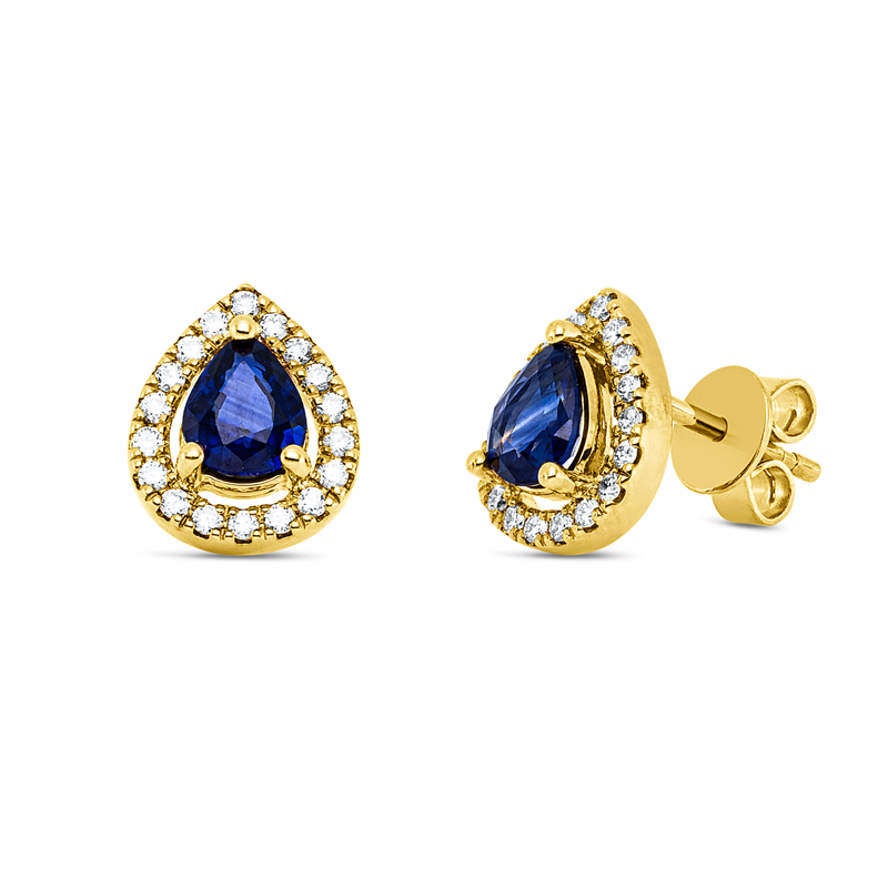 Ohrstecker mit Saphir  aus 585/-14 Karat Gelbgold mit 36 Diamanten 0