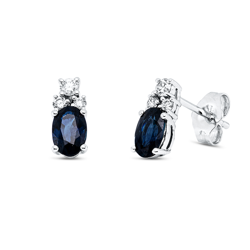 Ohrstecker mit Saphir  aus 585/-14 Karat Weißgold mit 6 Diamanten 0