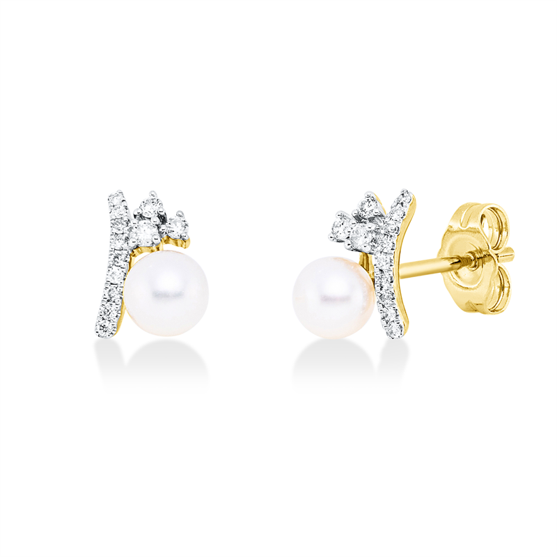 Ohrstecker   mit Süßwasserperle aus 585/-14 Karat Gelbgold / Weißgold mit 24 Diamanten 0