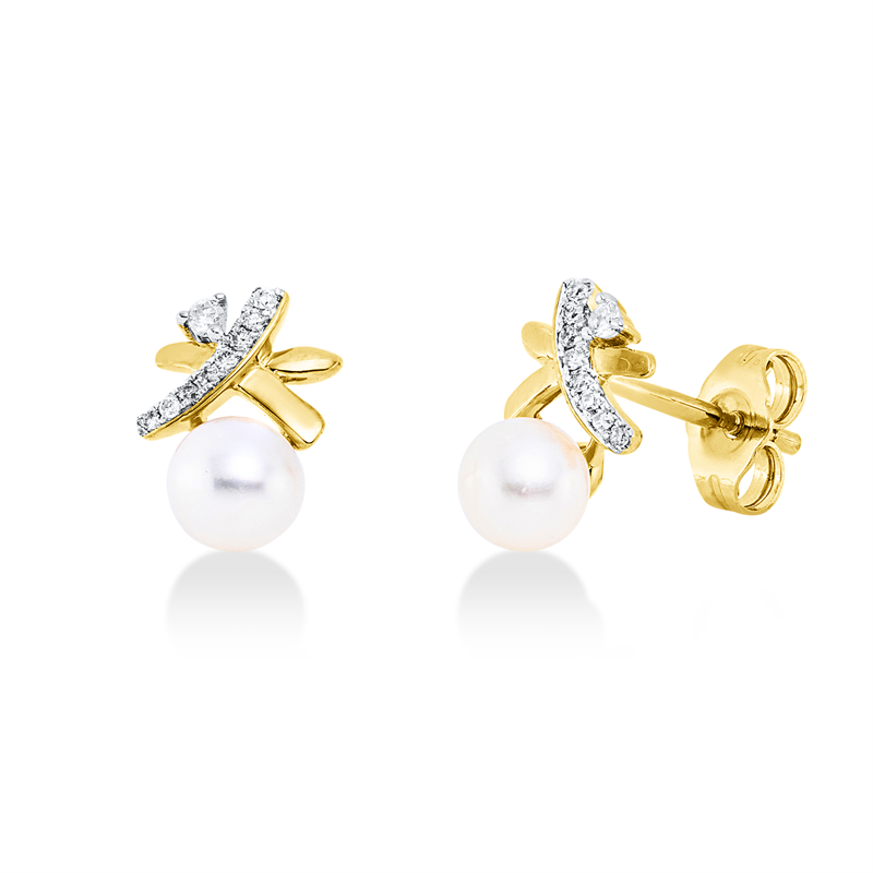 Ohrstecker   mit Süßwasserperle aus 585/-14 Karat Gelbgold / Weißgold mit 18 Diamanten 0