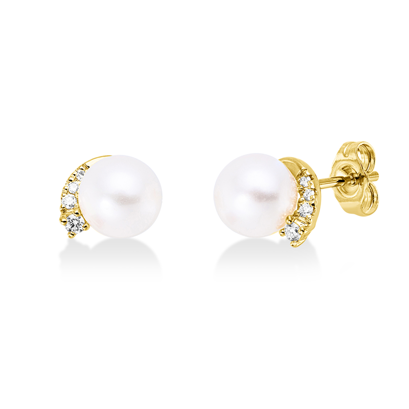 Ohrstecker   mit Süßwasserperle aus 585/-14 Karat Gelbgold mit 8 Diamanten 0