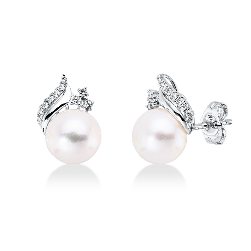 Ohrstecker   mit Zuchtperle aus 585/-14 Karat Weißgold mit 20 Diamanten 0