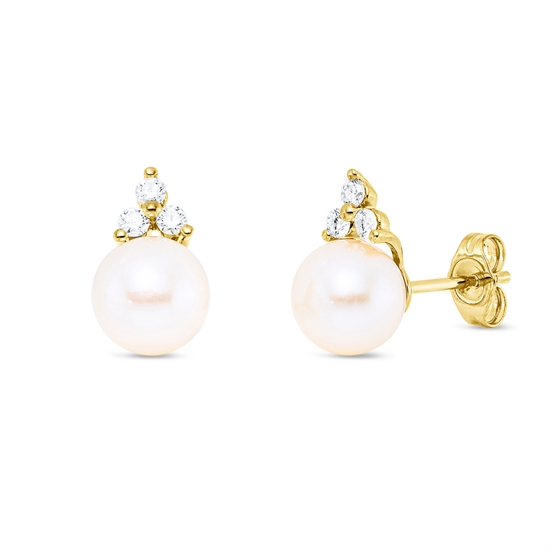 Ohrstecker   mit Zuchtperle aus 585/-14 Karat Gelbgold mit 6 Diamanten 0